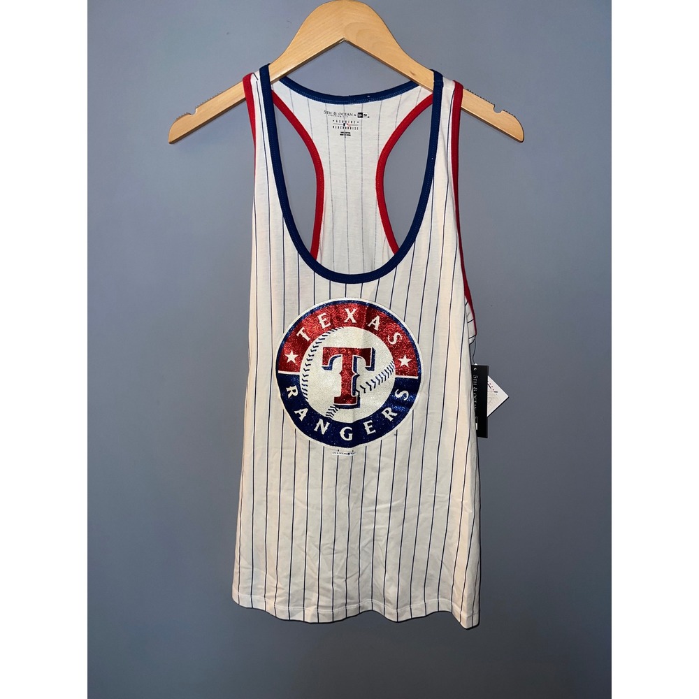 New Texas Rangers Womens Pinstripe Glitter Logo Racerback Tank Top Large MLB